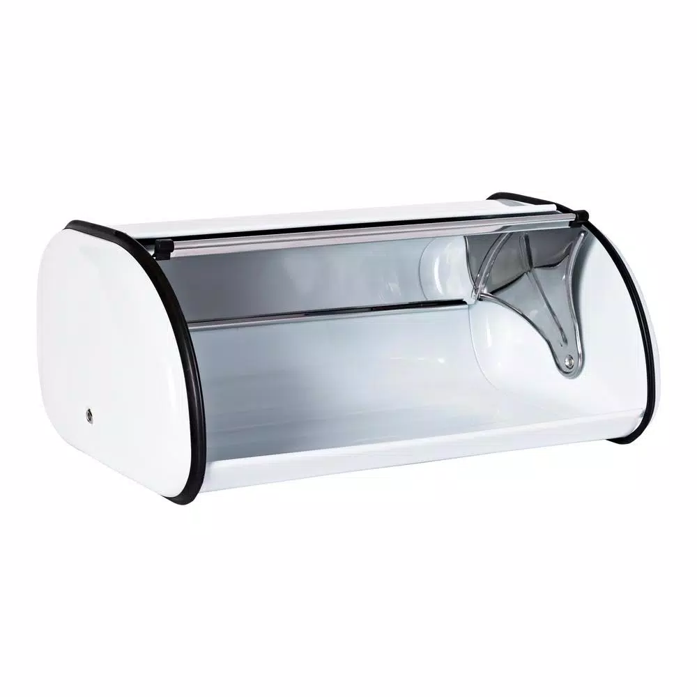 Honey-Can-Do Retro White Rolltop Bread Box - Steel Kitchen Storage Container