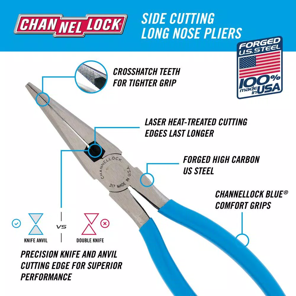 Channellock 7-1/2 in. Long Nose Pliers with Wire Cutter