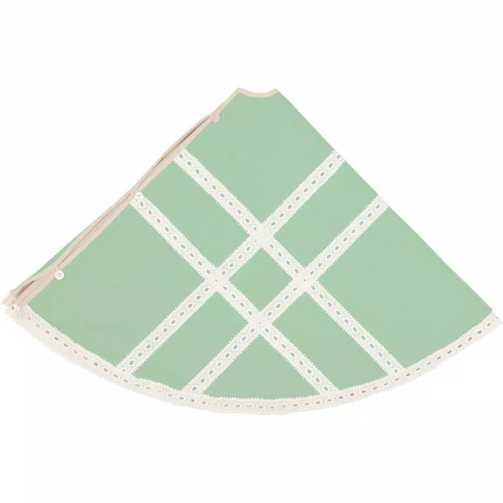 VHC Brands 60 in. Mint Margot Farmhouse Christmas Tree Skirt with Diamond Cut Lace