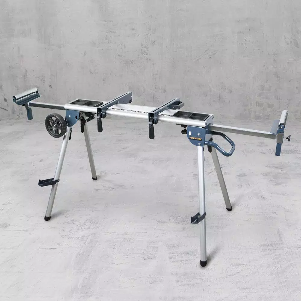 POWERTEC MT4008 Deluxe Rolling Miter Saw Stand with Tool Trays and Aluminum Construction