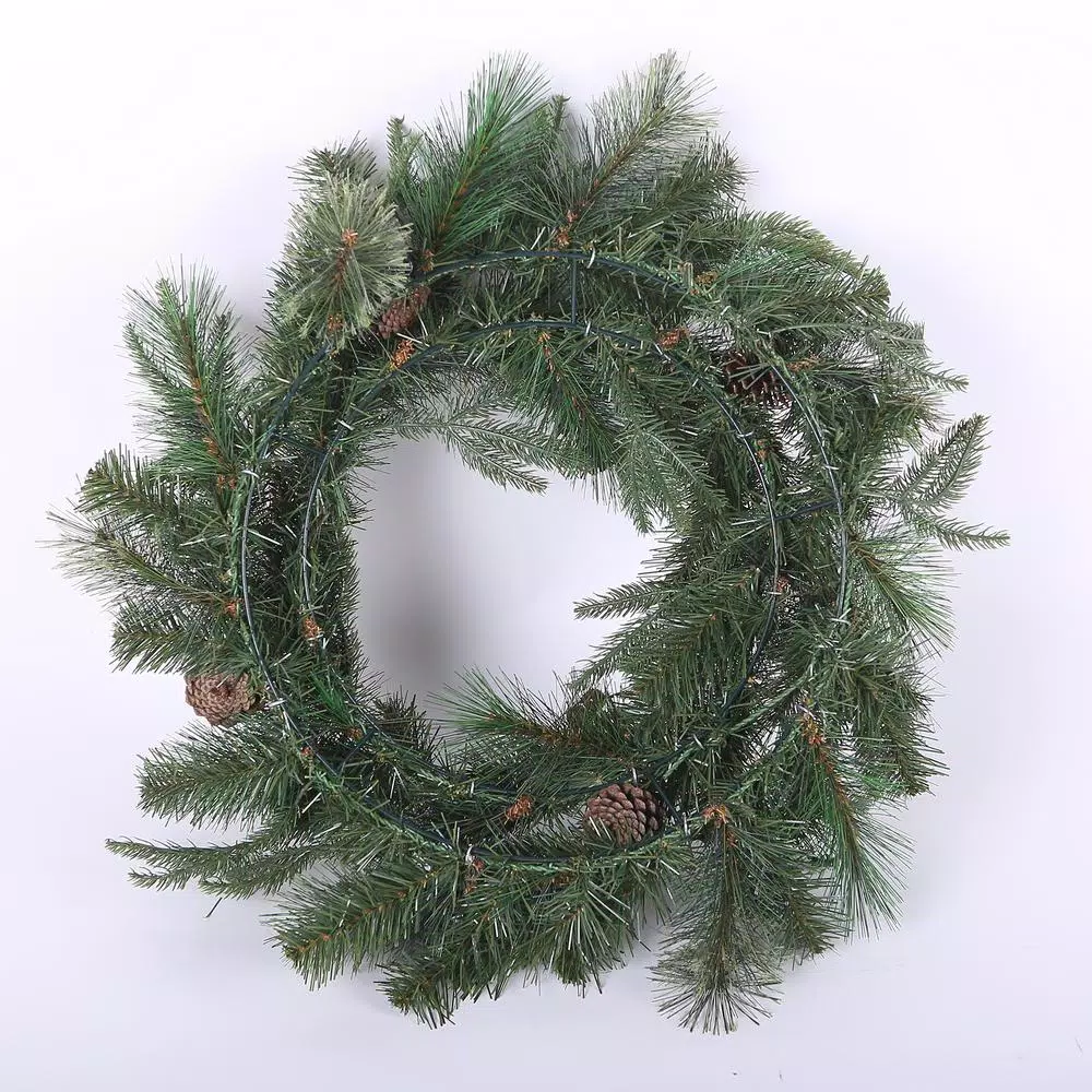 Winsome House 24 in. Artificial Pine and Cedar Wreath with Red Berries and Pinecones