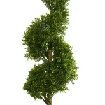 Nearly Natural 5 ft. Artificial Boxwood Spiral Topiary Tree in Slate Planter with River Rocks thumbnail 2