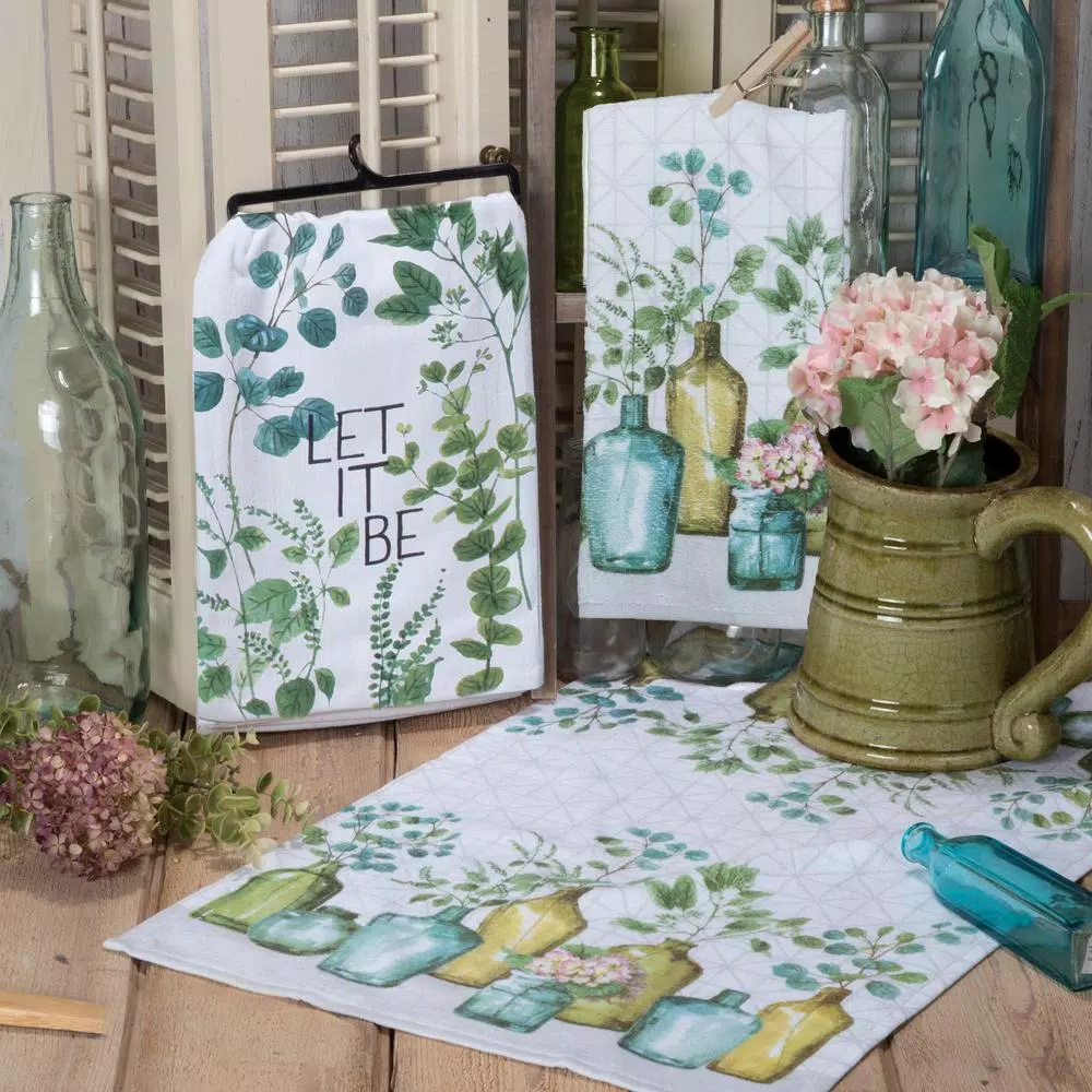 Kay Dee Lisa Audit Greenery Watercolor Cotton Kitchen Textile Set, 4-Piece