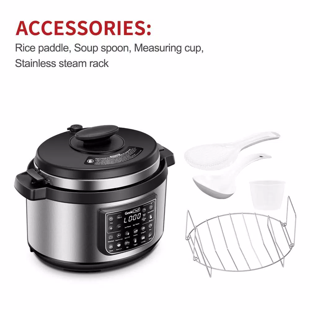 Geek Chef 8 Qt. Stainless Steel Electric Oval Pressure Cooker with 12 Preset Functions