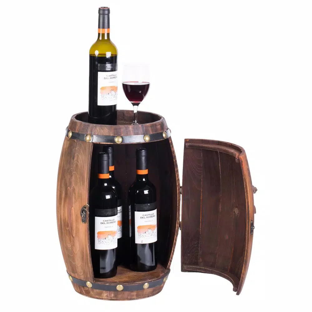 Vintiquewise Vintage Wooden Barrel Shaped Wine Rack - Rustic 7-Bottle Storage Display