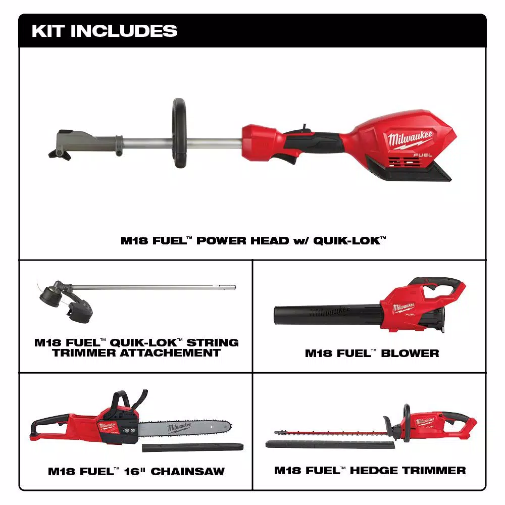 Milwaukee M18 FUEL 18V Cordless Brushless Landscaping Combo Kit: String Trimmer, Blower, Hedge Trimmer & Chainsaw