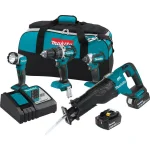 Makita 18V LXT Brushless Cordless Combo Kit - Hammer Drill, Impact Driver, Recip Saw & Flashlight (4-Piece) thumbnail 1