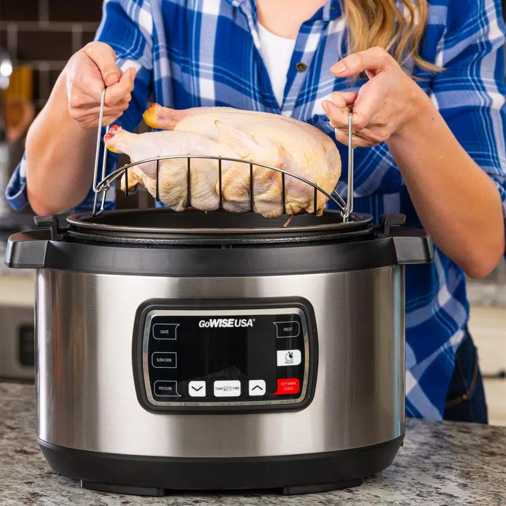 GoWISE USA Ovate 9.5 Qt. Stainless Steel Oval Electric Pressure Cooker with 6 Accessories