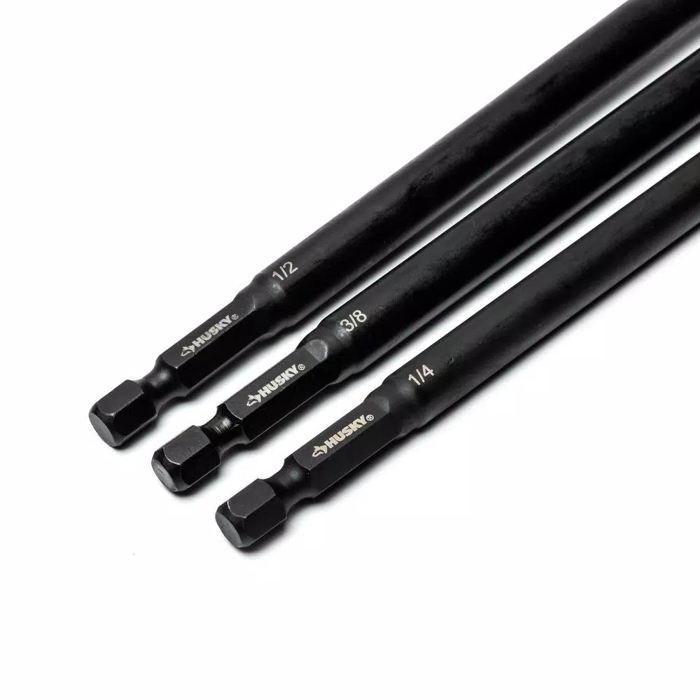 Husky 3-Piece Impact Socket Adapter Set, 1/4 in. Hex Shank to 1/4 in., 3/8 in., and 1/2 in. Drive