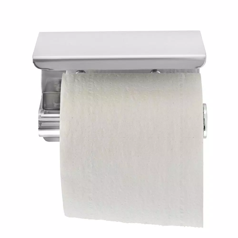 Alpine Industries Single Post Toilet Paper Holder with Storage Shelf, Chrome Finish