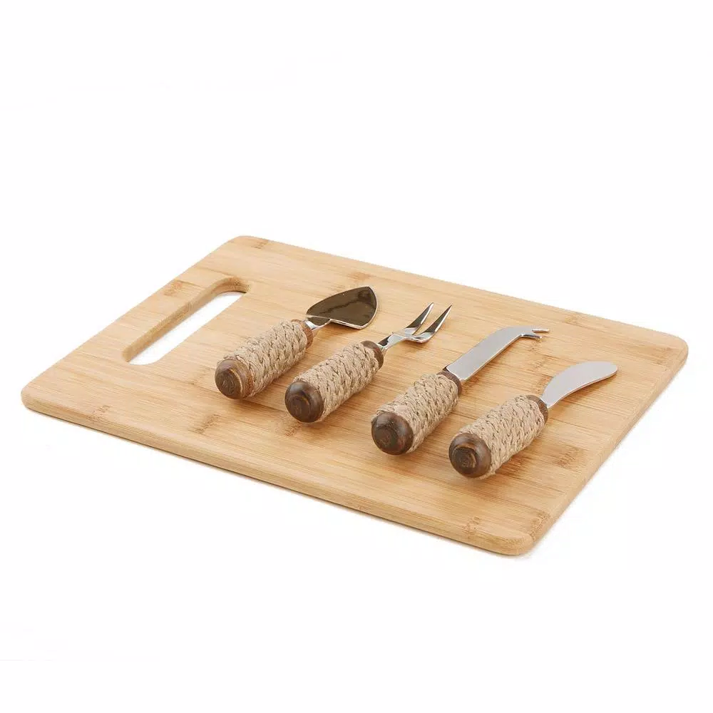 Mind Reader 4-Piece Stainless Steel Cheese Knife Set with Decorative Rope Wrapped Wood Handles