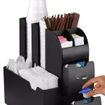 Mind Reader Black Coffee and Condiment Organizer with Integrated Sleeve Dispenser, Compact Space-Saving Design thumbnail 3