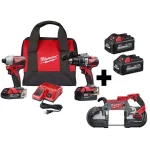 Milwaukee M18 FUEL 3-Tool Combo Kit: Brushless Hammer Drill, Impact Driver & Band Saw with 4 Batteries thumbnail 1