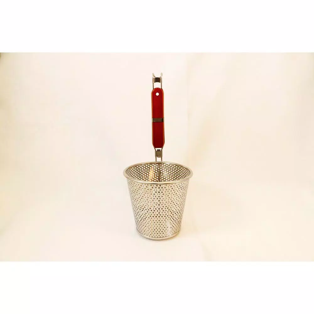 ExcelSteel 6.25 in. Stainless Steel Pasta Basket with Wood Covered Handles