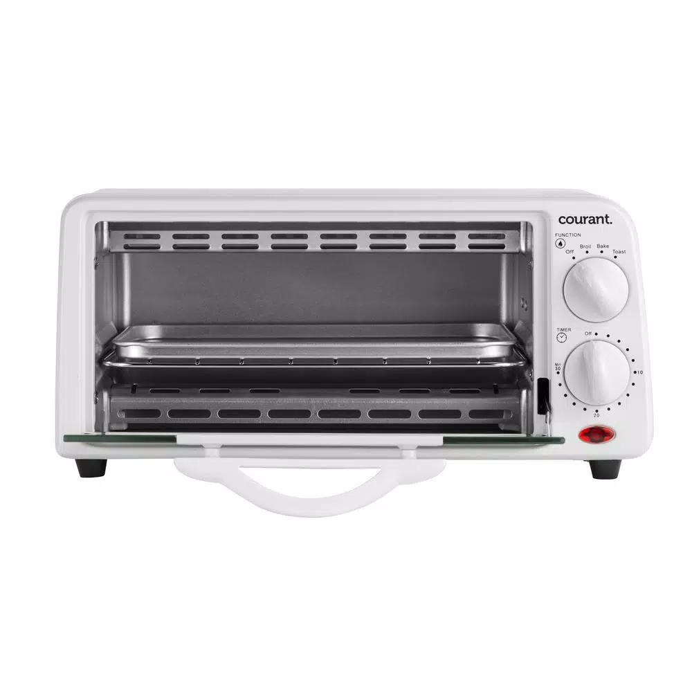 Courant Compact 650W 2-Slice White Toaster Oven with Bake Tray and Toast Rack