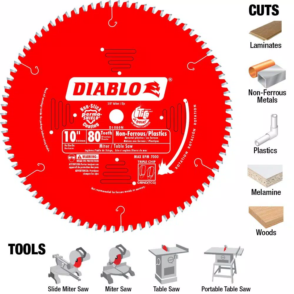 Diablo 10 in. x 80-Tooth Non-Ferrous Metal and Plastic Carbide Circular Saw Blade