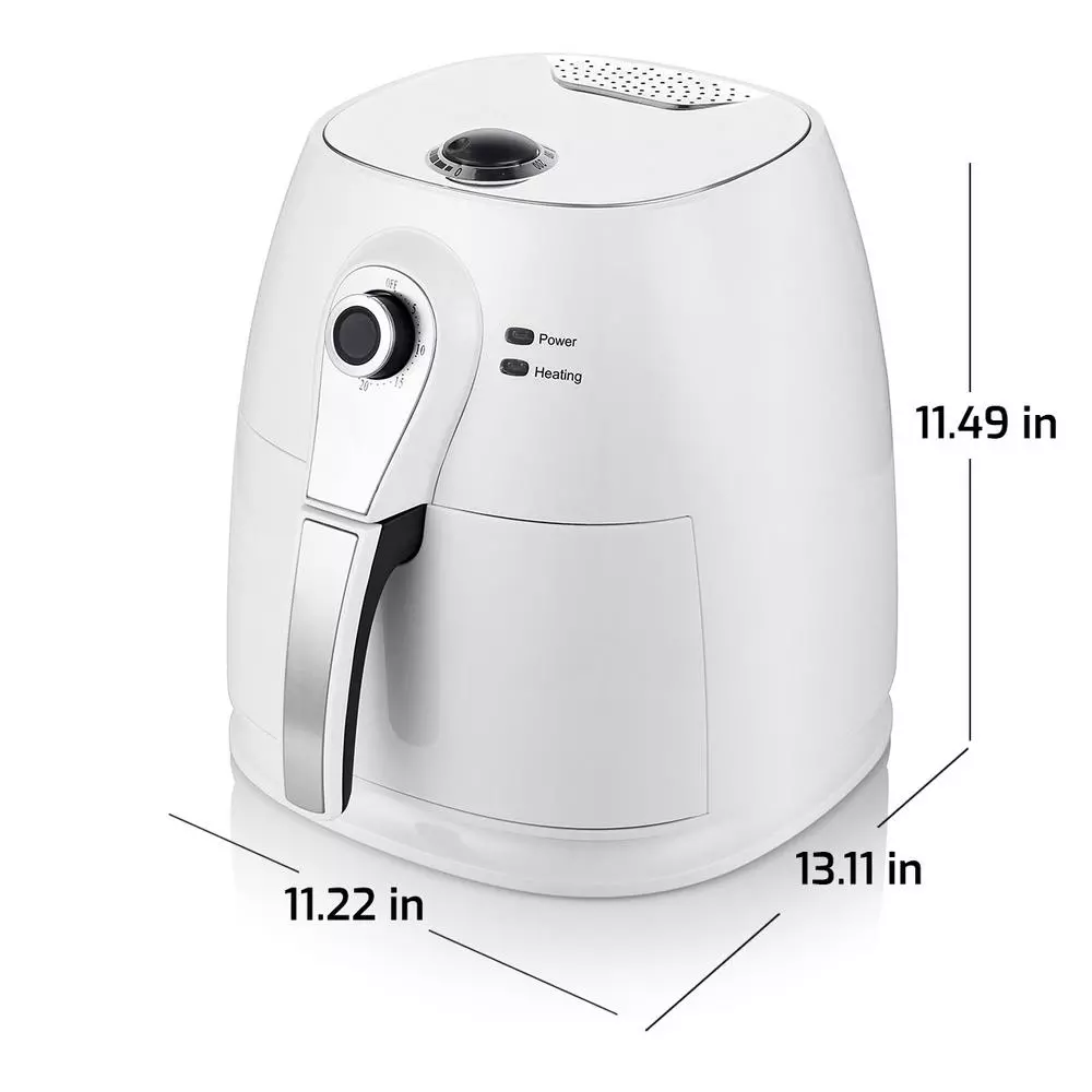 Ovente 3.2 Qt. White Electric Air Fryer with 1400W Power, Timer, and Adjustable Temperature Controls