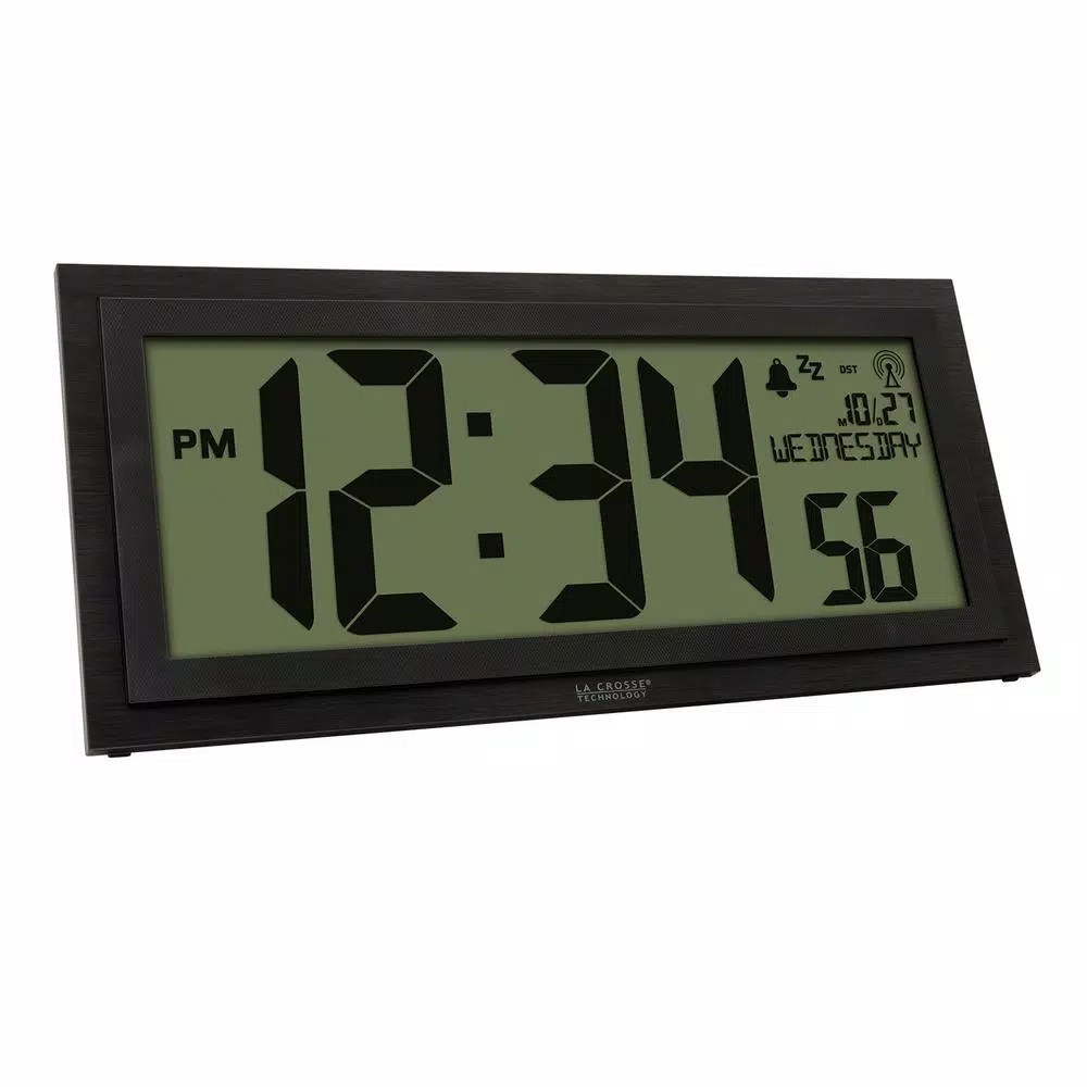 La Crosse Technology 15 in. Extra-Large Textured Atomic Digital Clock - Black, Wall or Tabletop