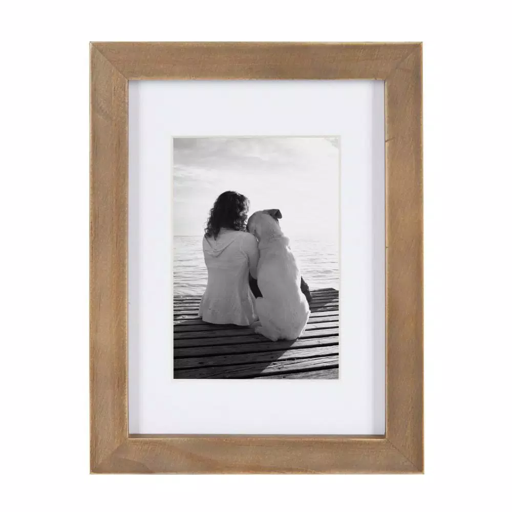 DesignOvation Gallery Rustic Brown Wood Picture Frame Set, 4-Pack, Fits 3.5x5 in. with Mat or 5x7 in. Without Mat