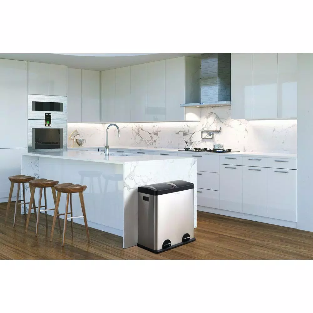 Step N' Sort 16-Gallon 2-Compartment Stainless Steel Trash Can and Recycling Bin