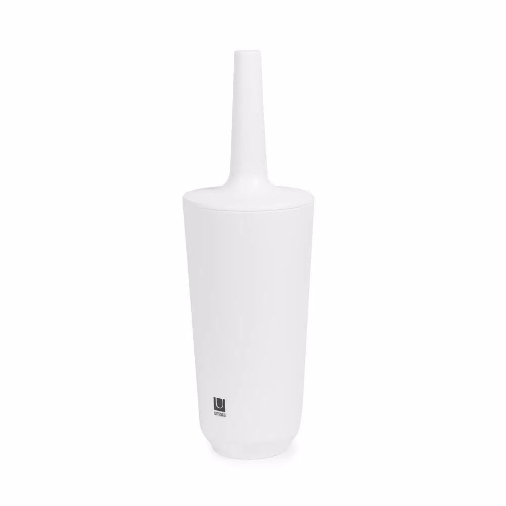 Umbra Corsa Toilet Brush and Holder Set, Matte White Melamine