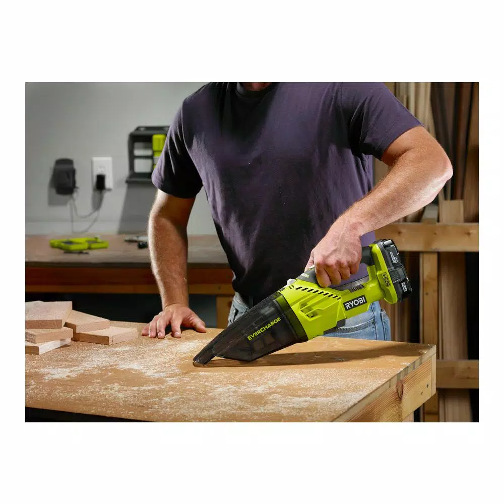 RYOBI 18V ONE+ EVERCHARGE Cordless Hand Vacuum Kit with 1.3 Ah Battery and Wall Charger