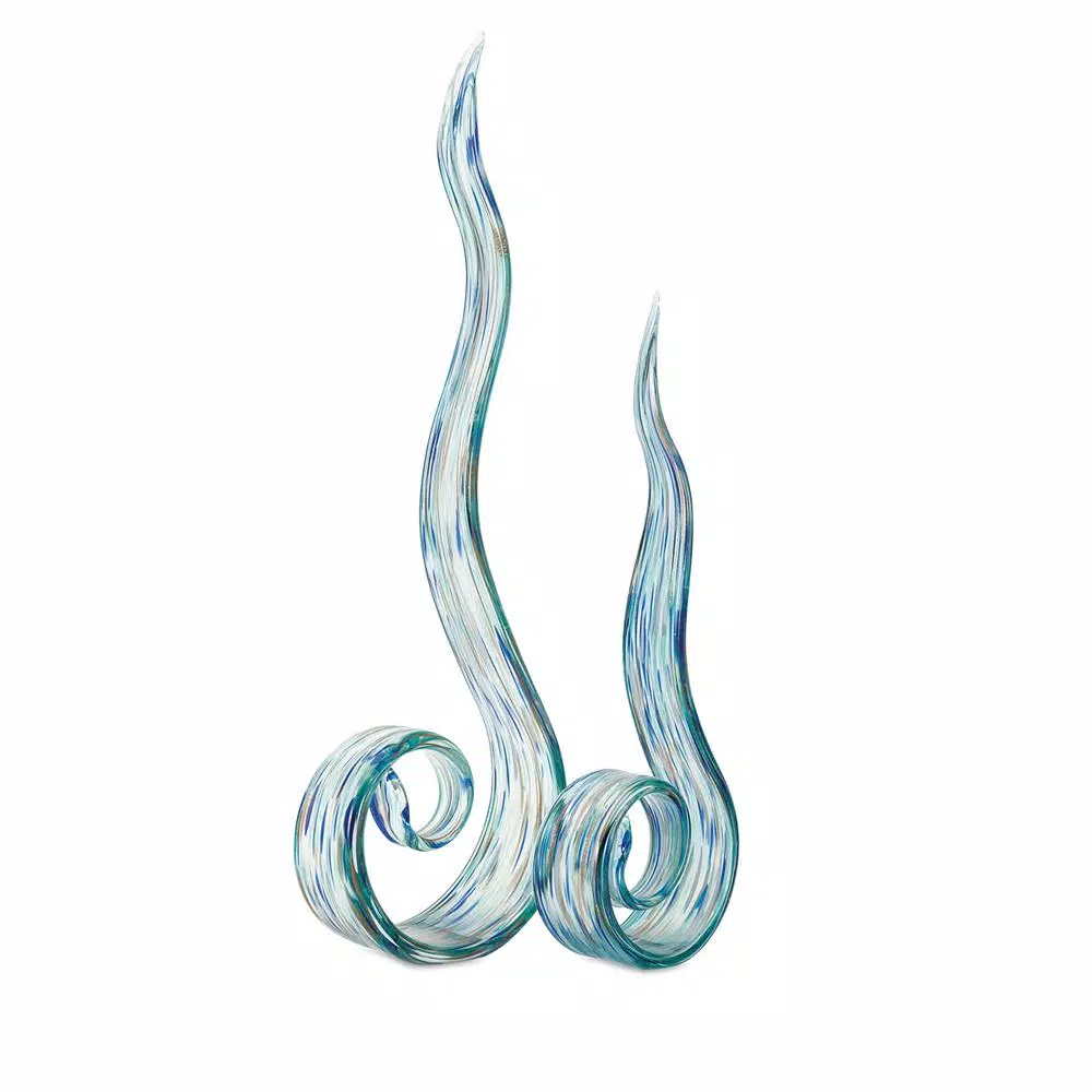 IMAX Azur Small Glass Statuary - Blue and Gray Handcrafted Swirl Sculpture