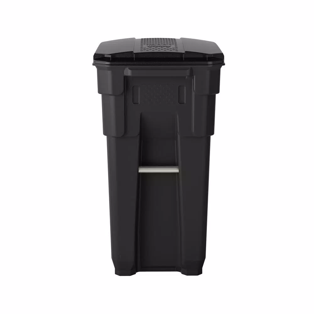 Suncast Commercial 32 Gal. Gray Plastic Wheeled Trash Can with Attached Lid