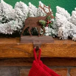 Glitzhome 6.50 in. Reindeer Stocking Holder with Green Garlands and Red Berries, Wooden and Metal thumbnail 5