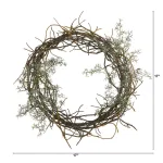 Nearly Natural 17 in. Frosted Twig Wreath with Artificial Grass and Faux Snow thumbnail 2