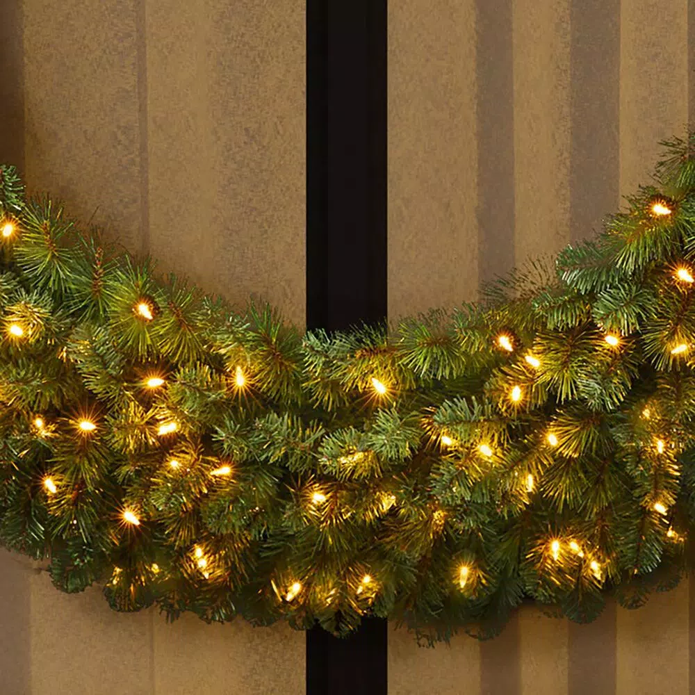 Home Accents Holiday 60 in. Wesley Pre-Lit Long Needle Pine Artificial Christmas Wreath with 240 Warm White LED Lights