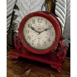 LITTON LANE 7 in. Burgundy Red and Mint Green Round Table Clocks with Scrollwork Base, Set of 2 thumbnail 6