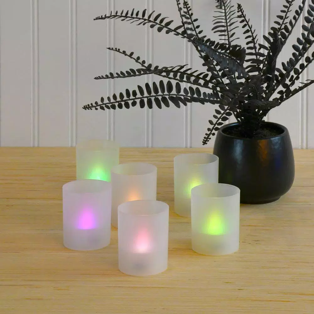 LUMABASE Flameless Votive Candles with Color Changing LED Frosted Plastic Holders, 6-Count