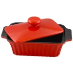 Crock-Pot Denhoff 8.5 in. Ribbed Stoneware Nonstick Casserole Dish with Lid, Red thumbnail 2