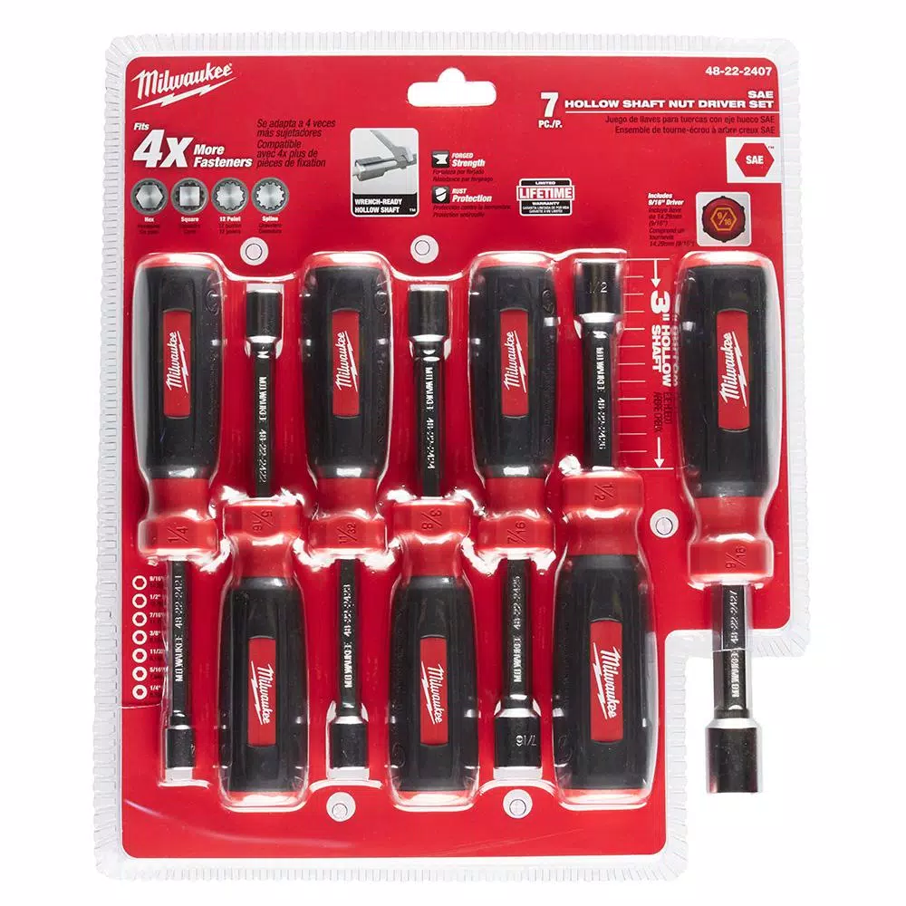 Milwaukee SAE Hollow Shaft Nut Driver Set, 7-Piece