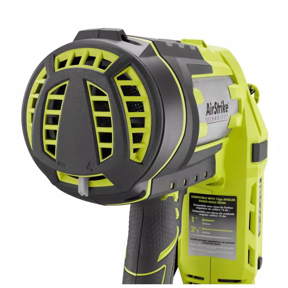 RYOBI 18V ONE+ 15-Gauge Angled Cordless AirStrike Finish Nailer Kit with 2.0 Ah Battery and Charger