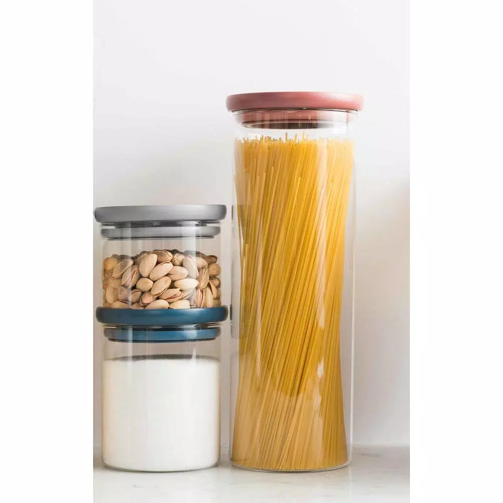 BergHOFF Leo Pink Glass Pasta Container, 2 Qt. Airtight Food Storage with Serving Dispenser