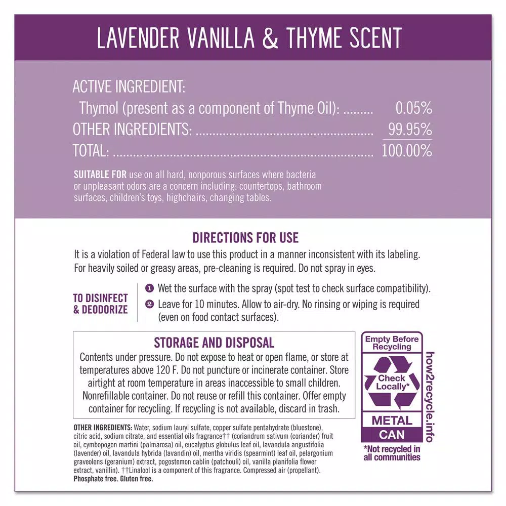 SEVENTH GENERATION Lavender Vanilla & Thyme Disinfectant Aerosol Spray, 13.9 oz (8-Count)
