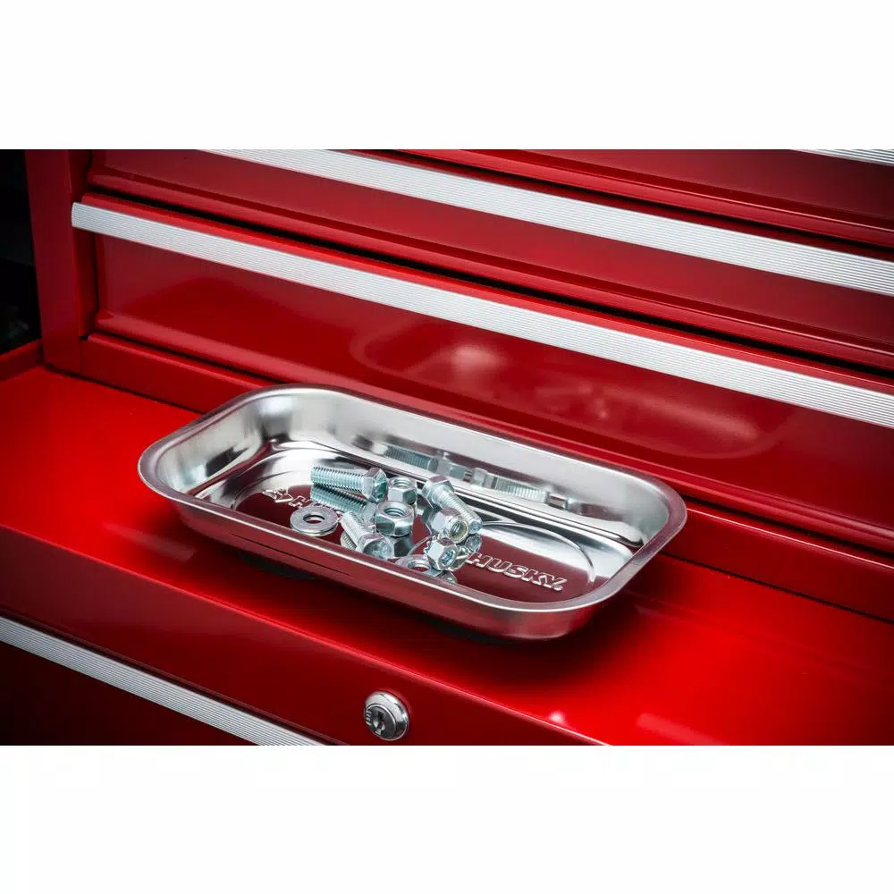 Husky Magnetic Parts Tray, 9 in. x 5 in. Stainless Steel Tool Organizer