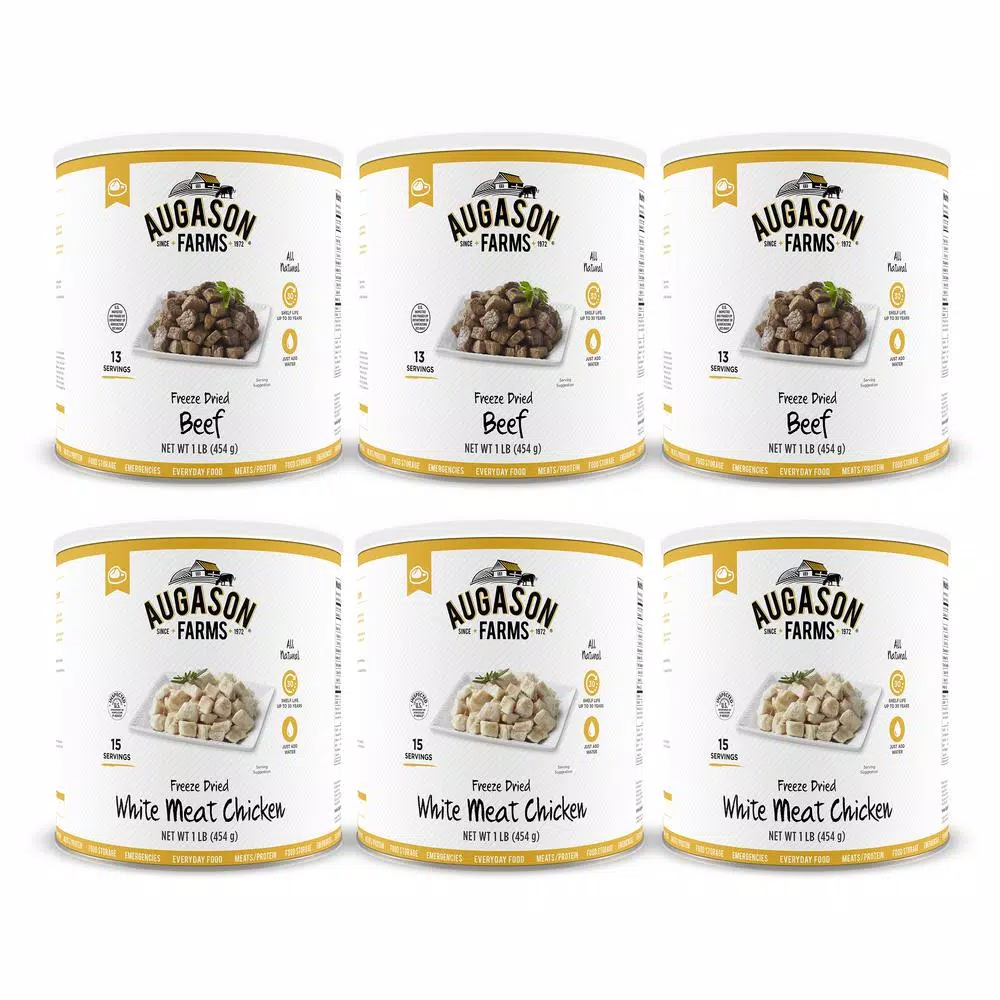 Augason Farms Freeze Dried Meat Variety 6-Pack Bundle - Beef and Chicken