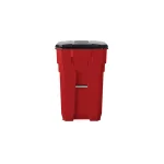 Suncast Commercial Suncast 65 Gallon Commercial Red Plastic Trash Can with Wheels and Attached Lid thumbnail 3