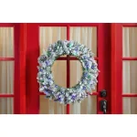 Home Accents Holiday Home Holiday Accents 30 in. Flocked Pine LED Prelit Wreath with 50 Warm White Lights and Timer thumbnail 2