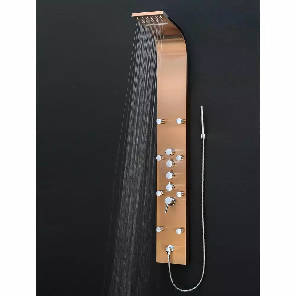 AKDY 65 in. 8-Jet Bronze Stainless Steel Shower Panel System with Rainfall Waterfall and Handheld Wand