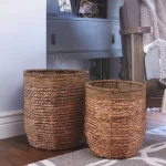 Household Essentials Wicker Water Hyacinth Rimmed Basket Set of 2, Rustic Decorative Storage Baskets and Planters thumbnail 5