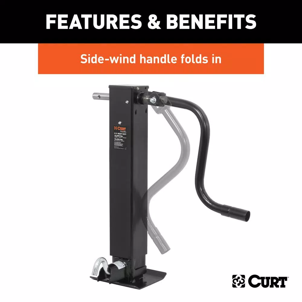 CURT Direct-Weld Square Trailer Jack with Side Handle, 12,000 lbs. Support, 12.5 in. Travel