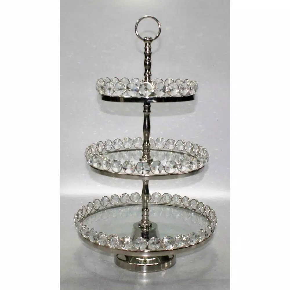 Heim Concept Silver 3-Tier Crystal and Stainless Steel Cake Stand, 20 in. H