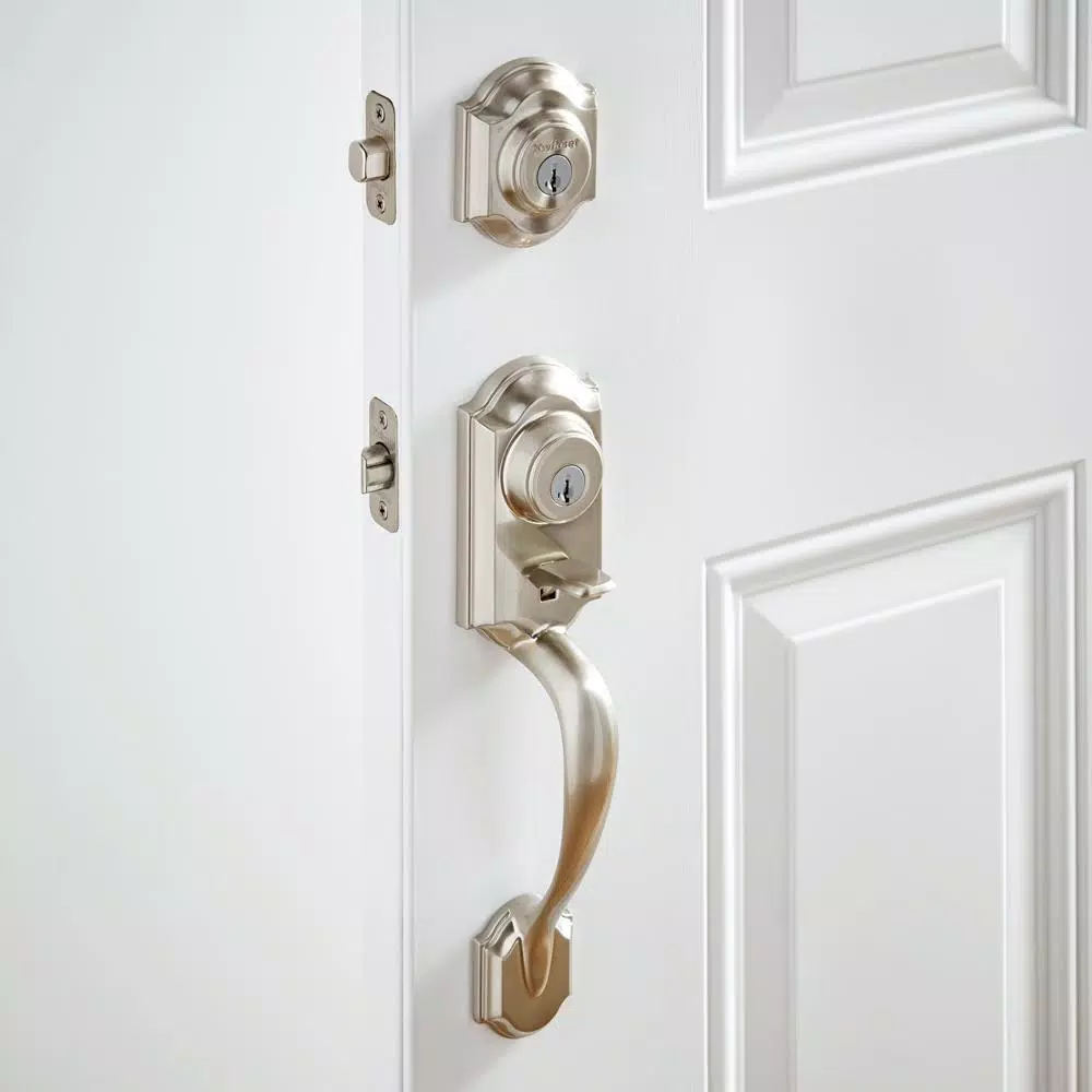 Kwikset Montara Keyed Entry Handleset with Single Cylinder Deadbolt, Satin Nickel