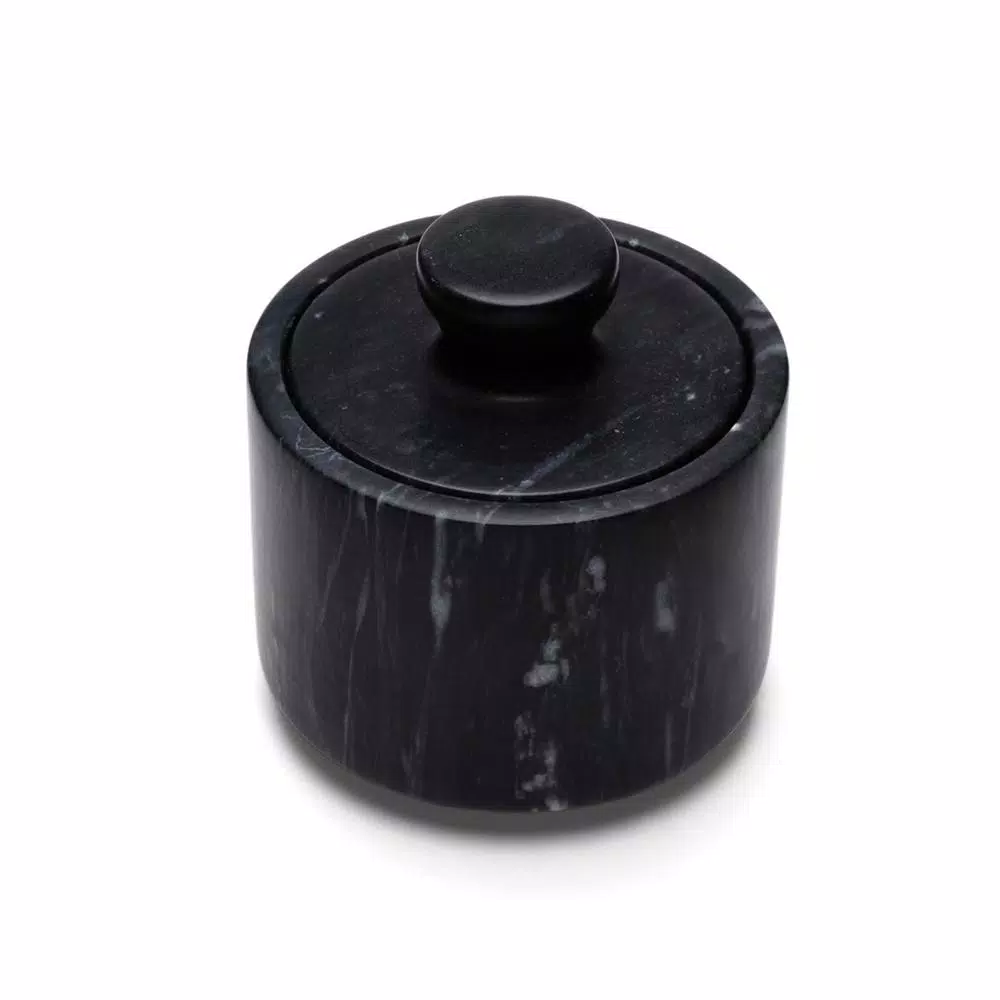 Fox Run Black Marble Salt Cellar with Lid - Elegant Spice and Herb Container