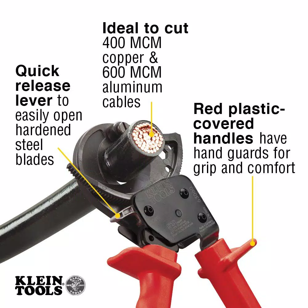 Klein Tools 10-1/4 in. Ratcheting Cable Cutter for Copper and Aluminum Wire