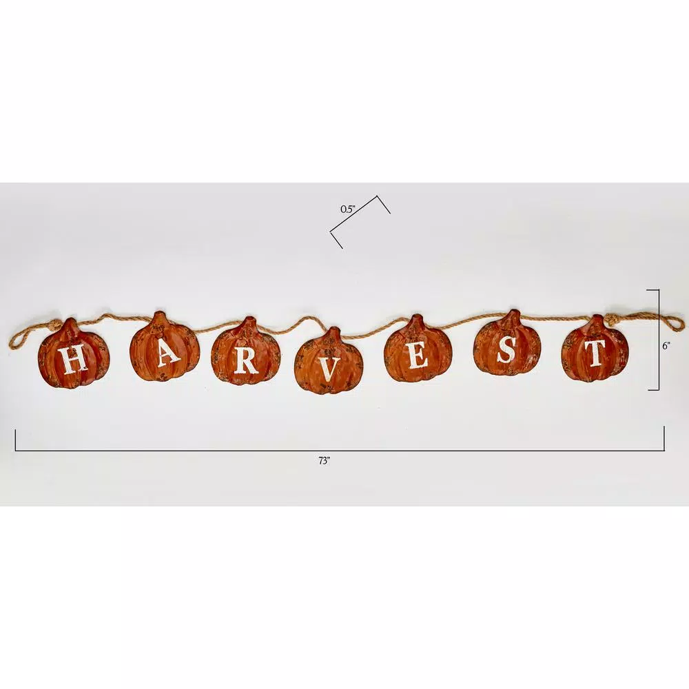 Worth Imports 73 in. Metal Fall Pumpkin Harvest Banner on Jute Rope